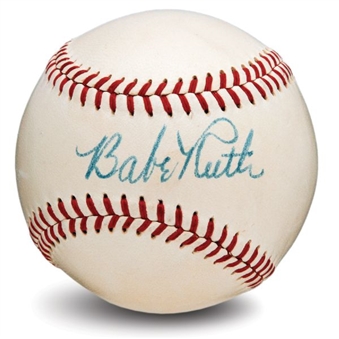 Outstanding Babe Ruth Single-Signed American League Baseball (PSA/DNA 8.5 With Mint 9 Signature) The Finest From His Last Public Signing